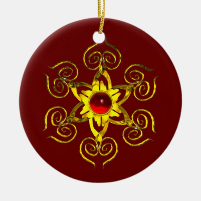 GOLDEN ROSE RUBY , rot und weiß Keramikornament (Vorne)