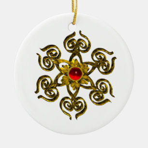 GOLDEN ROSE RUBY, weiß Keramikornament