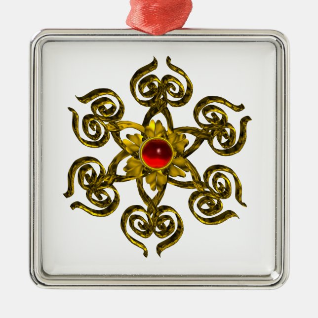 GOLDEN ROSE RUBY, weiß Silbernes Ornament (Vorne)