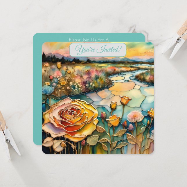 Golden Rose Tal Sunrise Bridal Einladung (Vorderseite/Rückseite Beispiel)