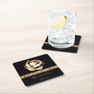 Golden Rose Wedding Square Paper Untersetzer