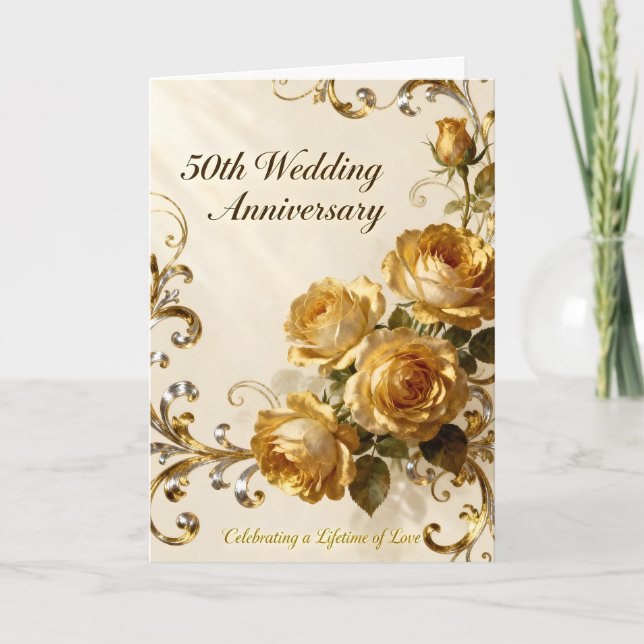 Golden Roses 50th Wedding Anniversary Karte (Vorderseite)