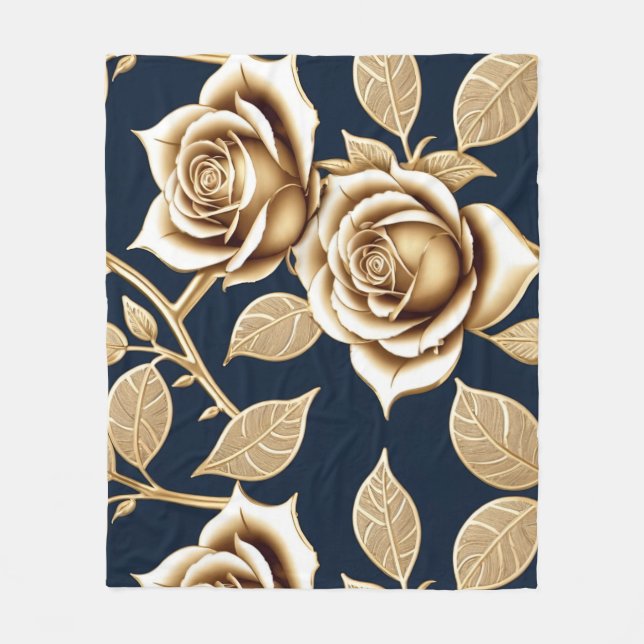 Golden Roses With A Metallic Finish Fleecedecke (Vorderseite)