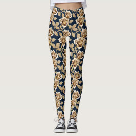 Golden Roses With A Metallic Finish Leggings