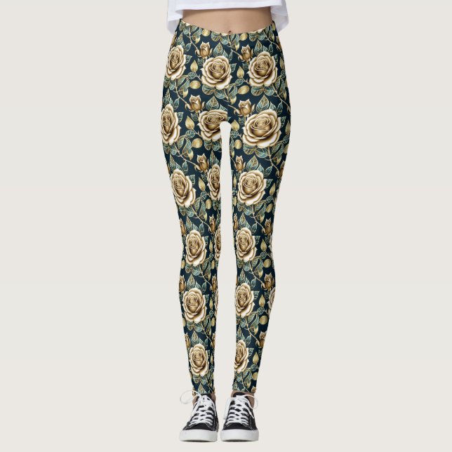 Golden Roses With a Metallic Finish Leggings (Vorderseite)