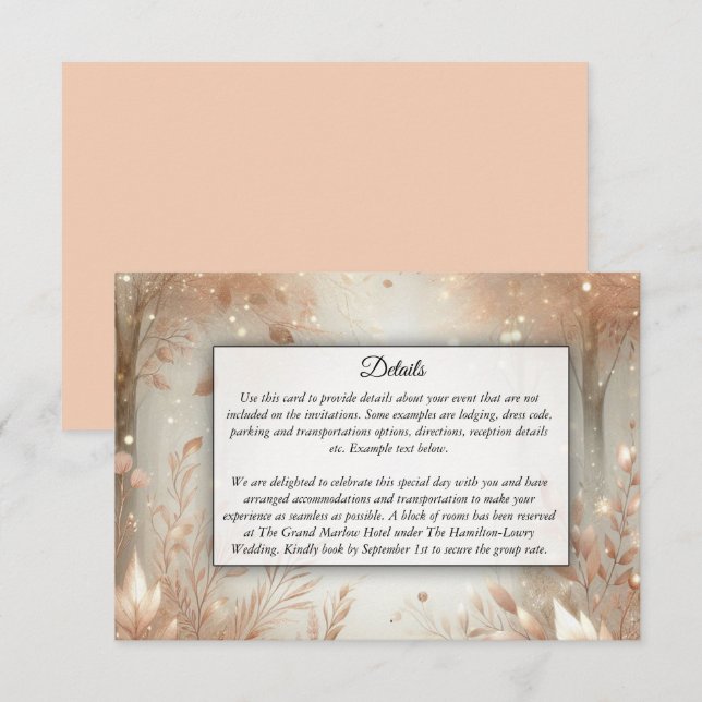 Golden Rosewood Enchanted Forest Wedding Begleitkarte (Vorne/Hinten)