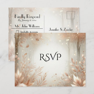 Golden Rosewood Enchanted Forest Wedding RSVP Einladungspostkarte