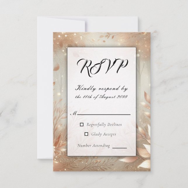 Golden Rosewood Enchanted Forest Wedding RSVP Karte (Vorderseite)