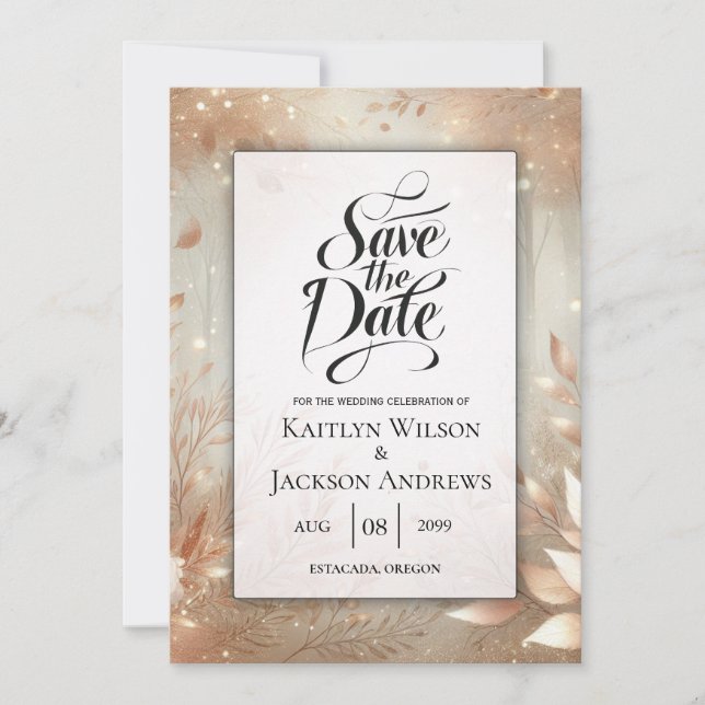 Golden Rosewood Enchanted Forest Wedding Save The Date (Vorderseite)