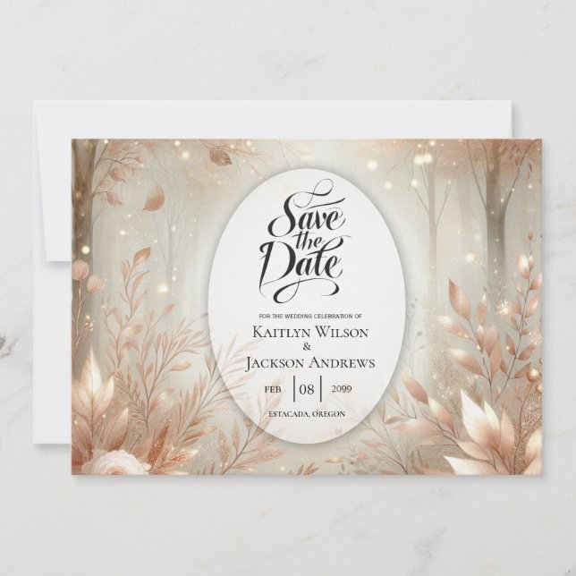 Golden Rosewood Enchanted Forest Wedding Save The Date (Vorderseite)