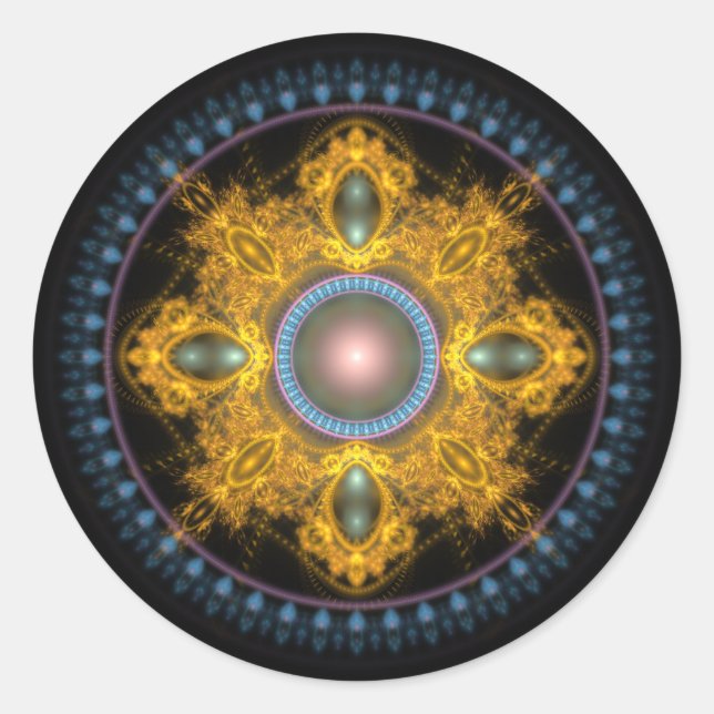 Golden Round Mandala Runder Aufkleber (Vorderseite)