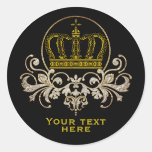 Golden Royal Crown + Ihr Backgr. Ideen Runder Aufkleber