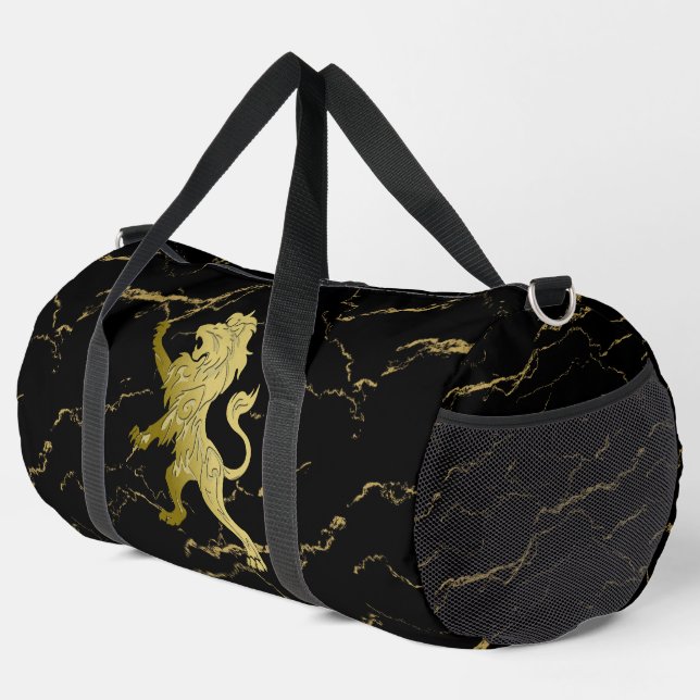 Golden Royal Lion Black Marble Duffle Bag (Rechte Ecke)