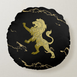 Golden Royal Lion Black Marble Rundes Kissen