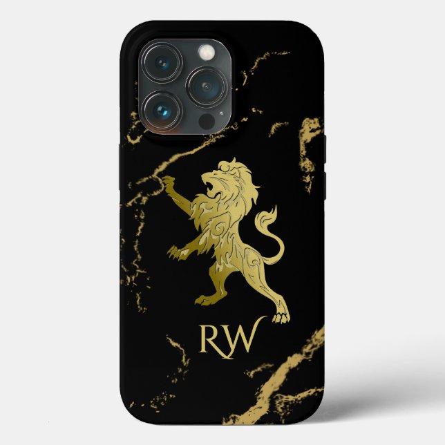 Golden Royal Lion Monogram Case-Mate iPhone Hülle (Rückseite)