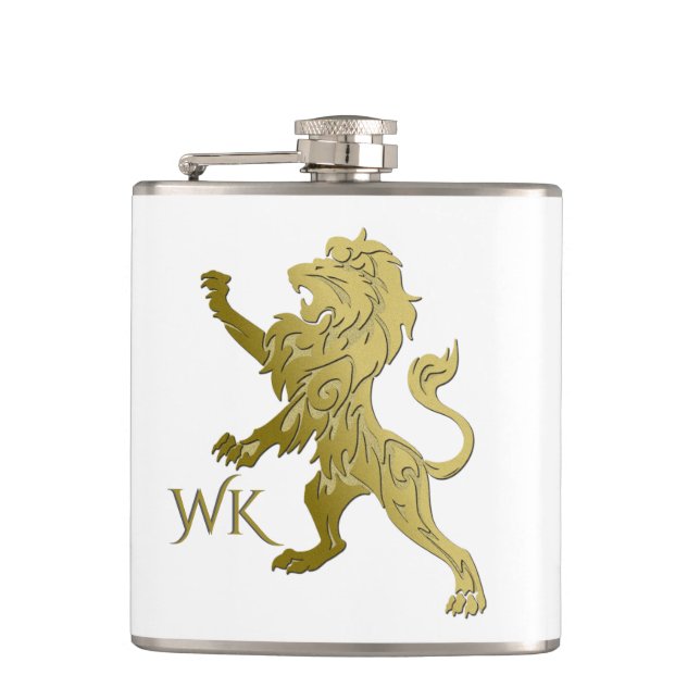 Golden Royal Lion Monogram Flachmann (Vorderseite)