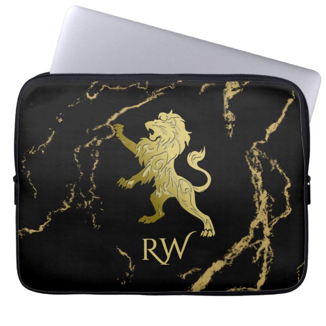 Golden Royal Lion Monogram Laptopschutzhülle (Vorderseite)
