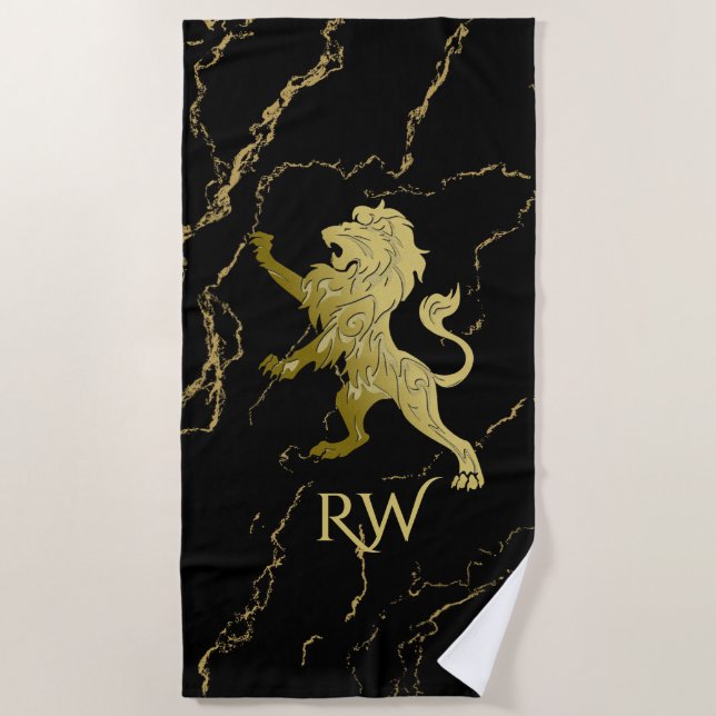 Golden Royal Lion Monogram Strandtuch (Vorderseite)
