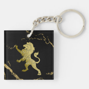 Golden Royal Lion on Black and Gold Marble Schlüsselanhänger