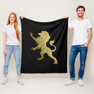 Golden Royal Lion on Black Fleecedecke