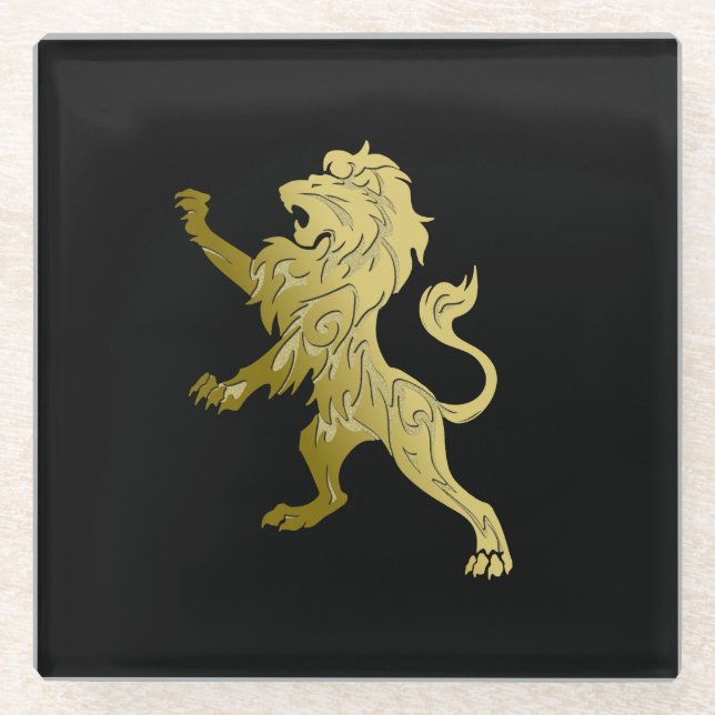 Golden Royal Lion on Black Glasuntersetzer (Vorderseite)