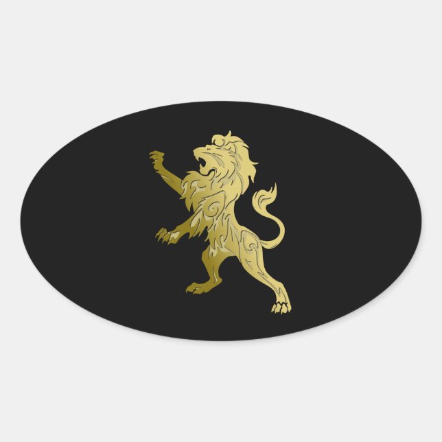 Golden Royal Lion on Black Ovaler Aufkleber (Vorderseite)