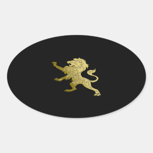 Golden Royal Lion on Black Ovaler Aufkleber