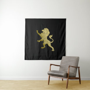 Golden Royal Lion on Black Wandteppich