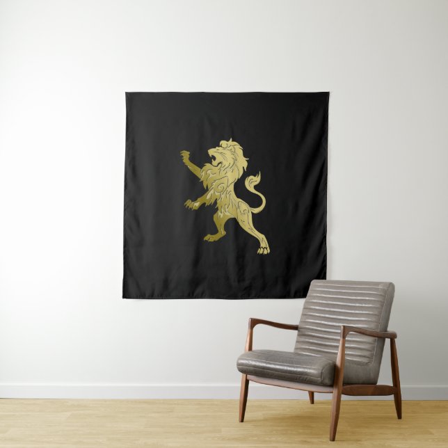 Golden Royal Lion on Black  Wandteppich (Beispiel)