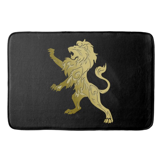 Golden Royal Lion über Schwarze Glückwünsche Datum Badematte (Vorderseite)