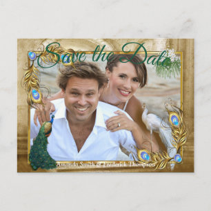 Golden Royal Peacock Feathers Ankündigungspostkarte