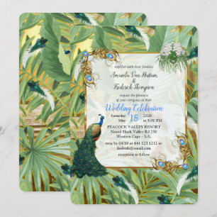 Golden Royal Peacock Feathers Einladung