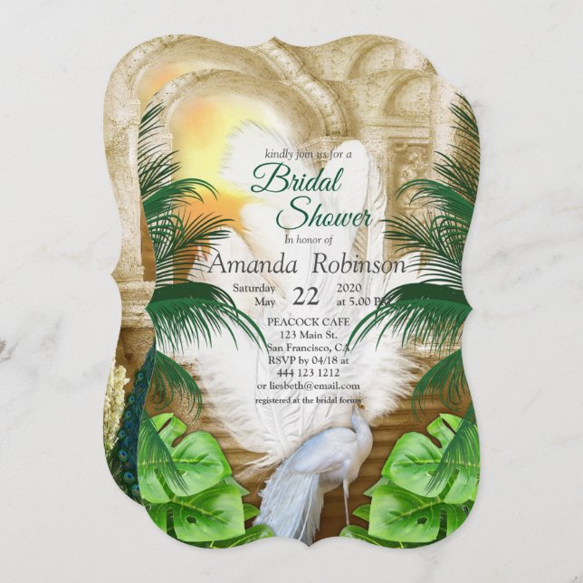 Golden Royal Peacock Tempel Einladung (Vorne/Hinten)