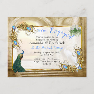 Golden Royal Peacock Tempel Einladungspostkarte