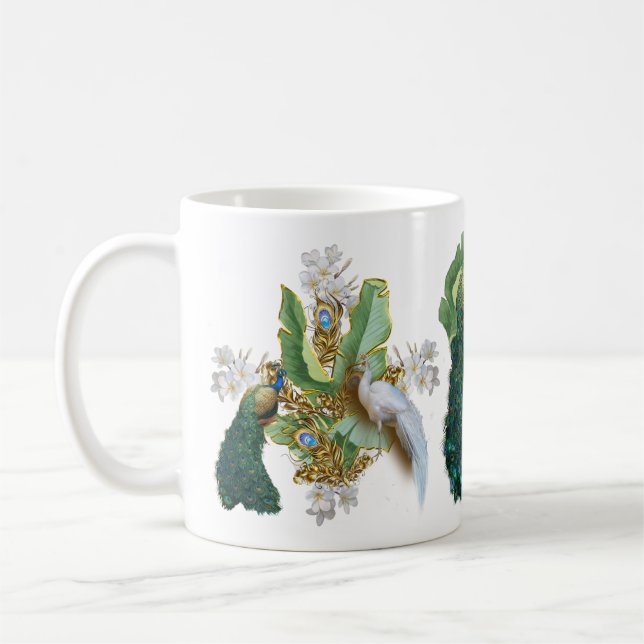 Golden Royal Peacocks & Feathers Kaffeetasse (Links)