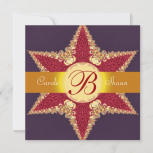 Golden Royal Red Star Monogram Wedding Einladung