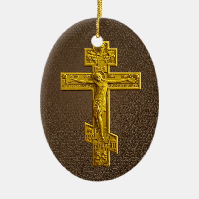 Golden Russisch-Orthodoxe Kreuz Keramikornament (Vorne)