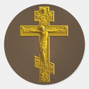 Golden Russisch-Orthodoxe Kreuz Runder Aufkleber