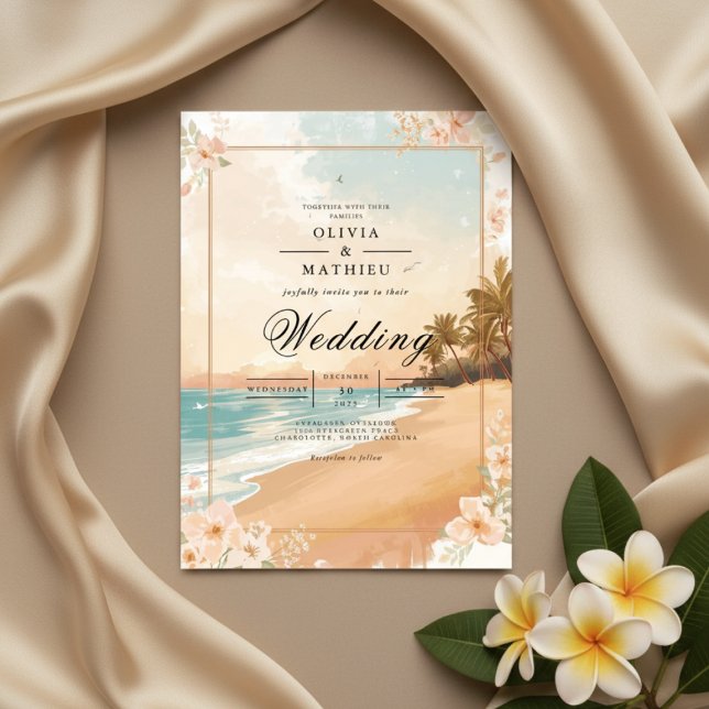 Golden Sands Tropical Beach Hochzeit Einladung (Von Creator hochgeladen)