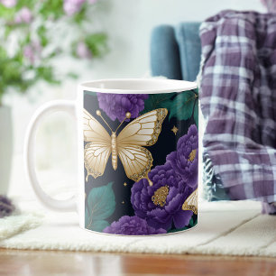 Golden Saphir Schmetterlinge & Lila Peony Kaffeetasse