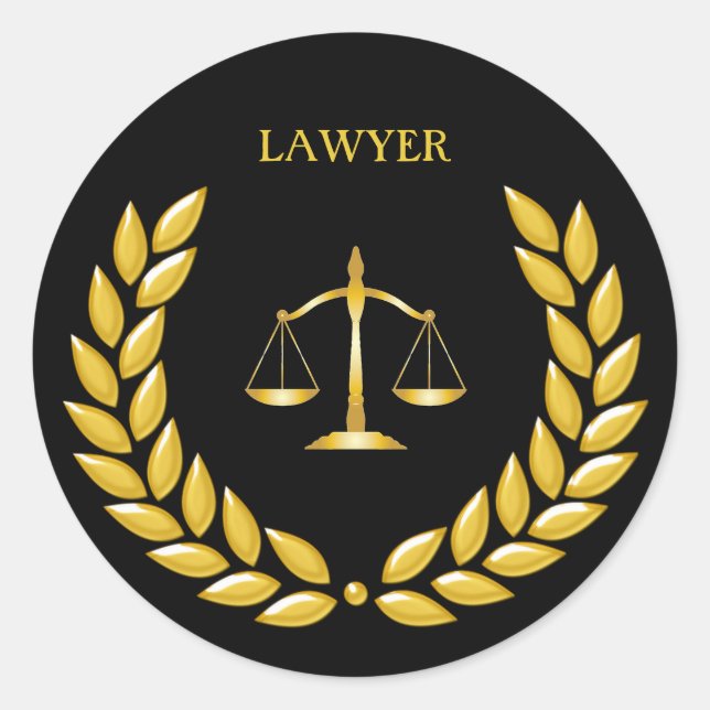 Golden Scales of Justice Lawyer auf Black Runder Aufkleber (Vorderseite)