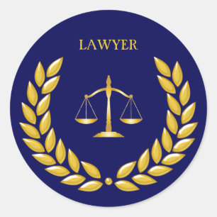 Golden Scales of Justice Lawyer on Blue Runder Aufkleber