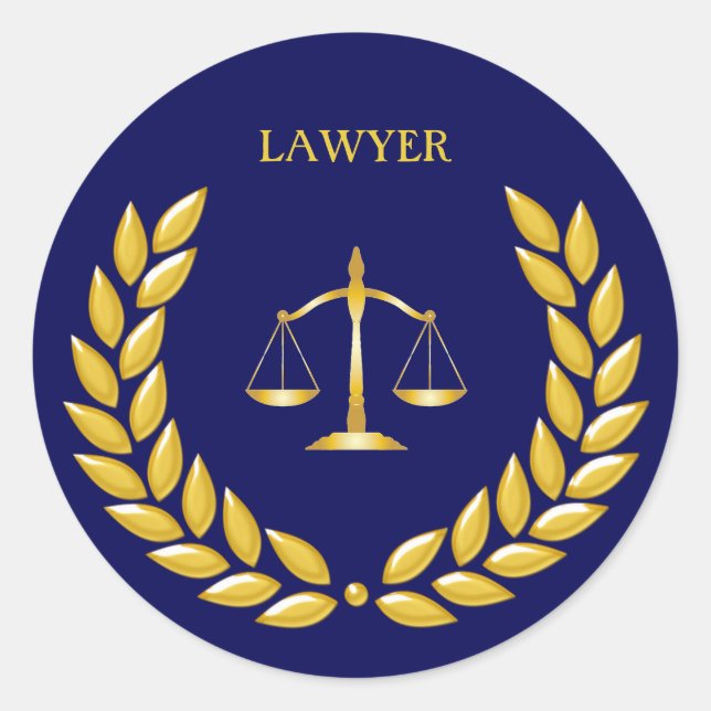 Golden Scales of Justice Lawyer on Blue Runder Aufkleber (Vorderseite)