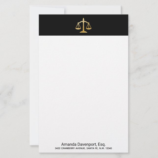 Golden Scales of Justice Theme Design Briefpapier (Vorderseite)