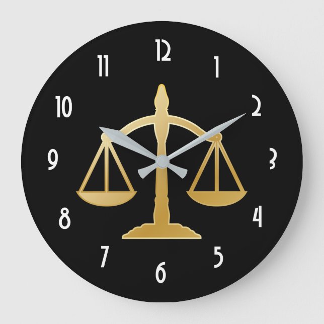 Golden Scales of Justice Theme Design Große Wanduhr (Vorderseite)