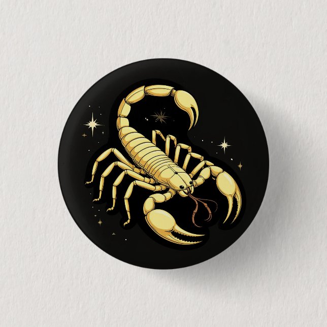 Golden Scorpion Zodiac Design mit Ornamenten Button (Vorderseite)