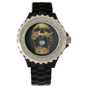 Golden Screening Skull Diamond Gold Skull Armbanduhr
