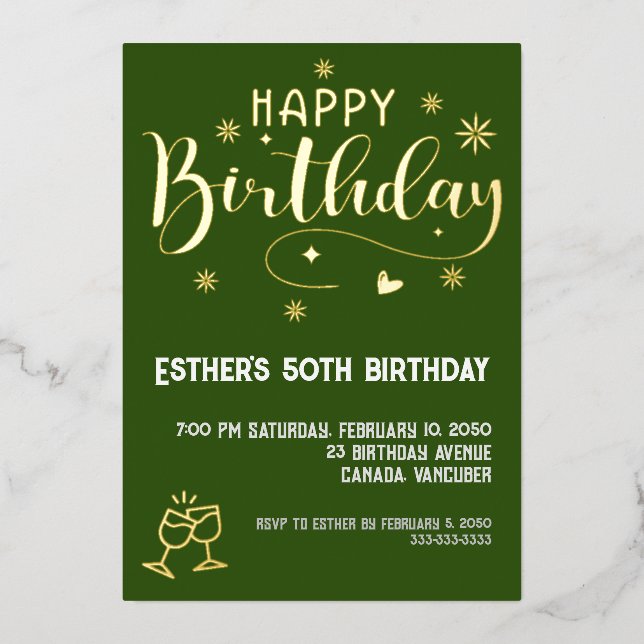 Golden Script Birthday Party Einladung (Vorderseite)