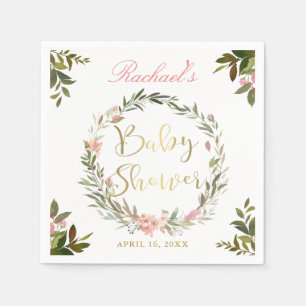 Golden Script Greenery Bloral Wreath Baby Shower Serviette