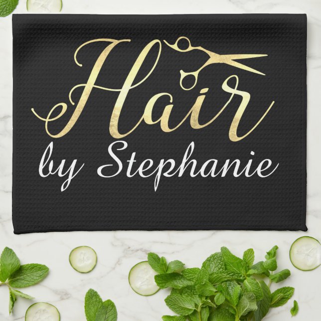 Golden Script Schere Friseursalon Handtuch (Gefaltet)